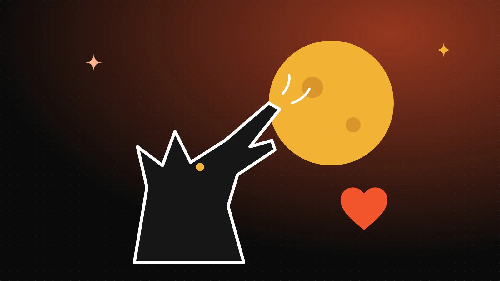 Lua cheia atrás de um celular na vertical, com a silhueta de um lobo e uma coroa pequena sobre a tela