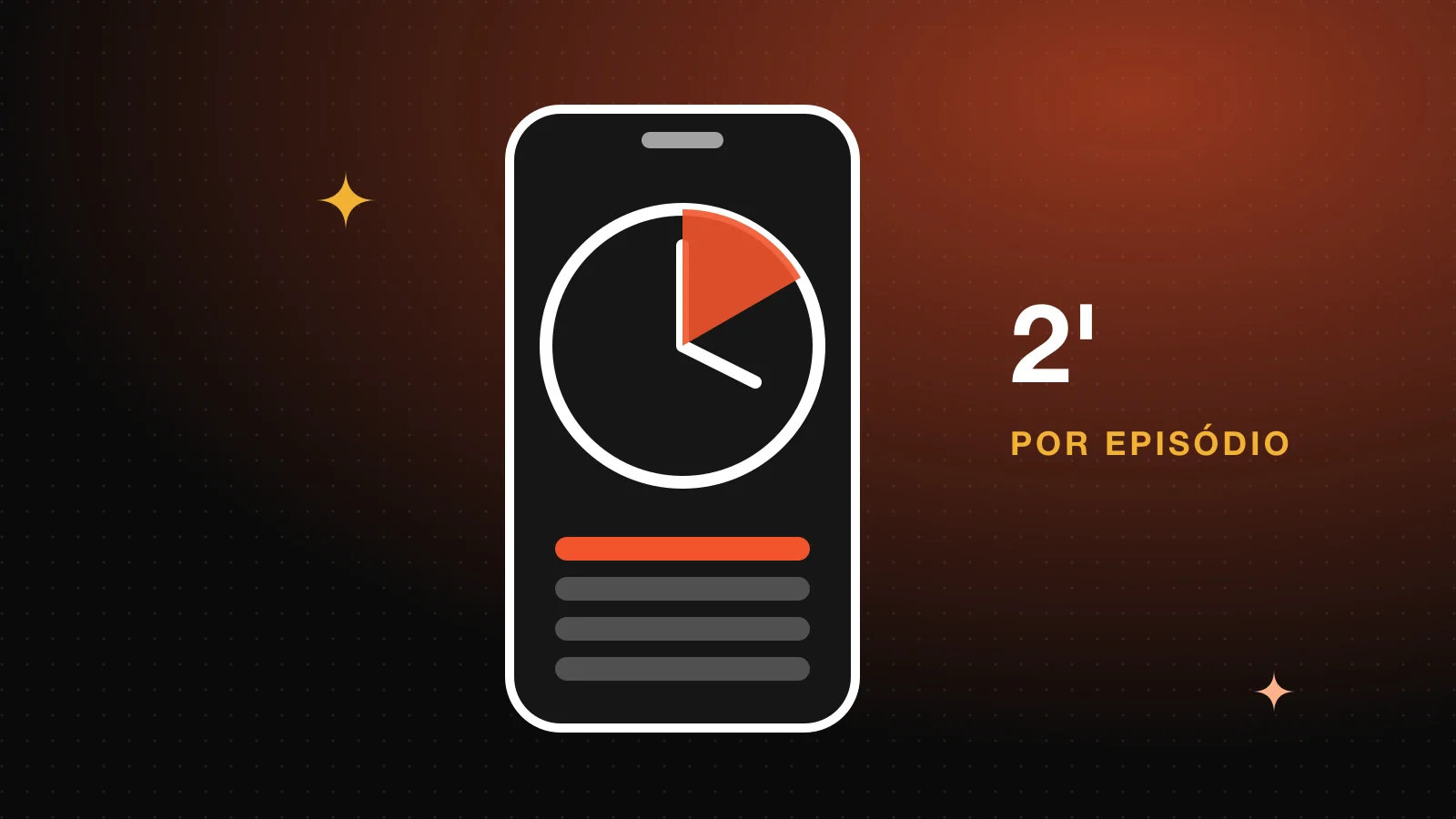 Celular na vertical ao lado de uma ampulheta e de uma pilha de pequenos quadrados de episódio