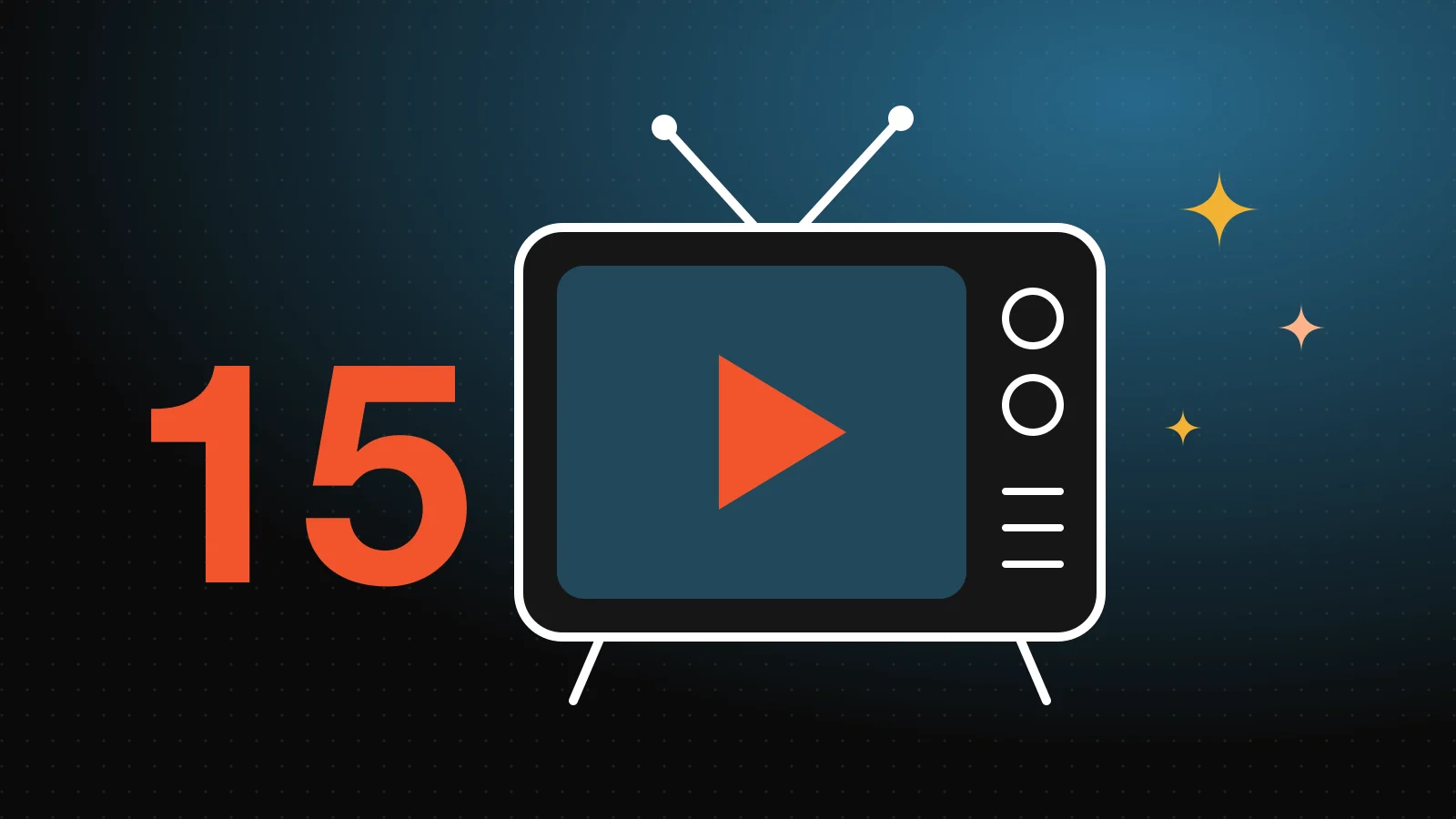Ilustração de uma TV antiga com o botão de play e o número 15